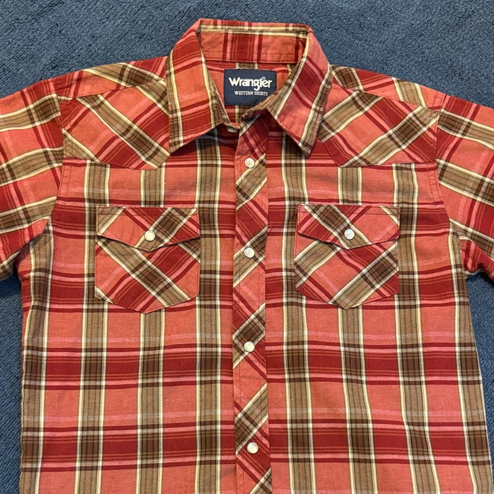 Wrangler Boys Red and Brown Plaid Shirt
